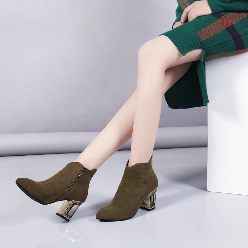 Inside green Invierno Mujer Pu Cuero De Alta Extraño Genuino Estilo Short Black Sexy Otoño 2017 Inside Kickway black Tacones 43 Plush Botas Calidad Plush green Tobillo Zapatos wqZnUXHx4P