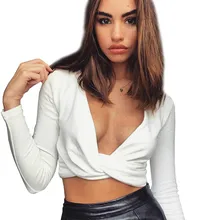 Deep V Neck Sexy Knot Cool Blouse Shirt Women Long Sleeve Slim Crop Top 2018 Autumn White Blouse Blusas Cross Bandage Top all over printed knot crop blouse