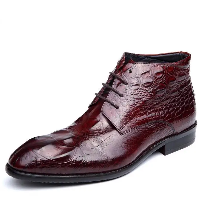 Новые мужские ботинки из натуральной кожи; деловые повседневные Модные ботильоны с резным узором; мужские офисные ботинки высокого качества; Цвет черный, красный - Цвет: wine red