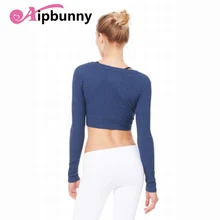 Aipbunny, длинный рукав, для фитнеса, спорта, укороченный топ, рубашка, женская, дышащая, для йоги, рубашка, одежда для спортзала и бега, спортивная одежда, топы для йоги