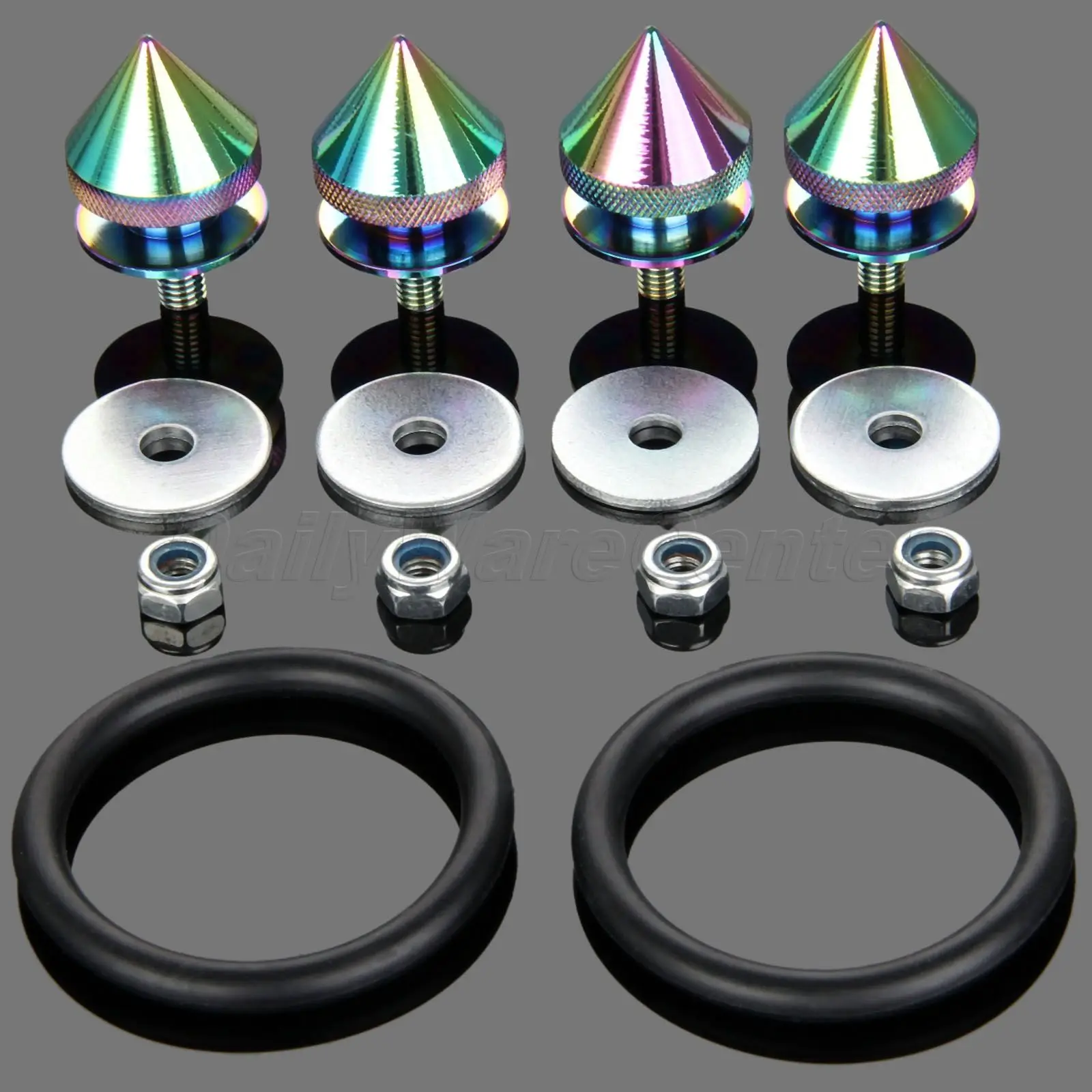 

Nero Chrome SPIKE Universal JDM Aluminum Quick Release Fasteners Kit Washer/Nut FOR BUMPER & TRUNK HATCH ENGINE BAY DRESS UP KIT