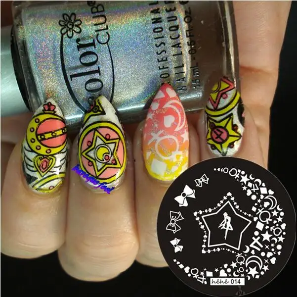 

Nail Art Stamp Stamping Pentagram Heart Woman Moon Bowknot Square Arrow Circle Nail Art Stamp Template Image Plate hehe014