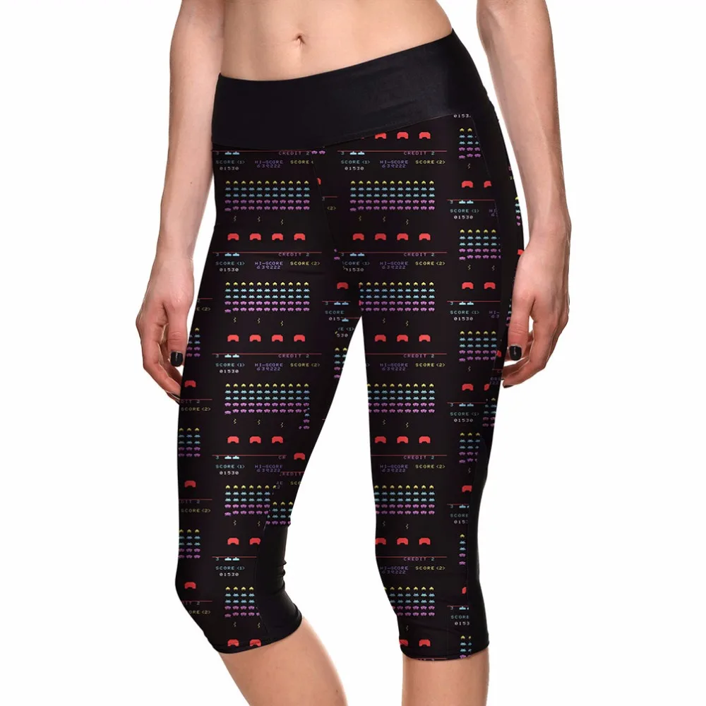 Эластичные женские Капри разноцветные с радужным принтом pantalones mujer эластичные