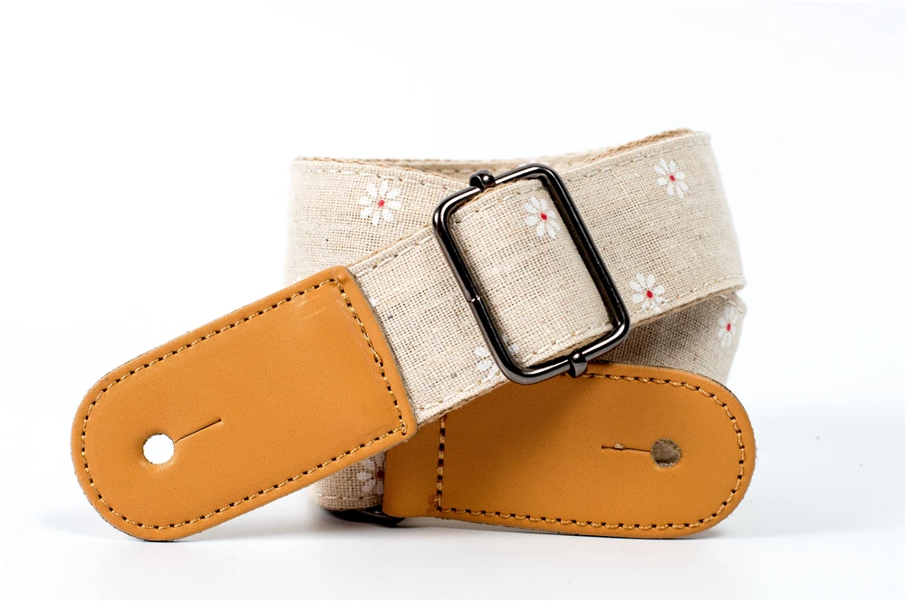 

High quality ukulele strap stock ukulele belt cotton guitar straps belt cotton material with leather head ukelele strap belts