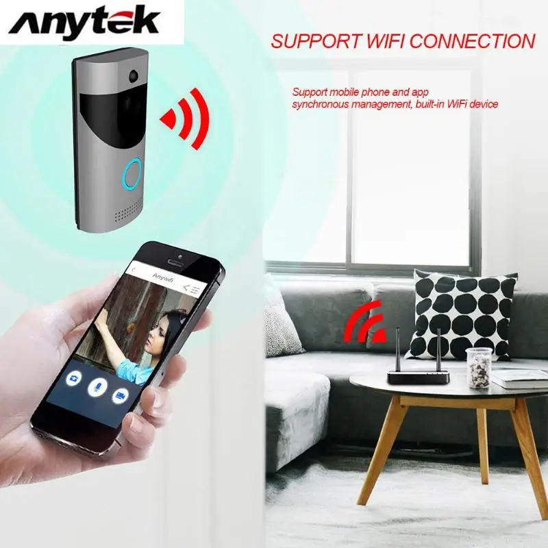 Anytek B30 wifi водонепроницаемый видео умный дверной звонок приемник 720P Беспроводная домофонная сигнализация ИК ночное видение IP камера PIR Обнаружение
