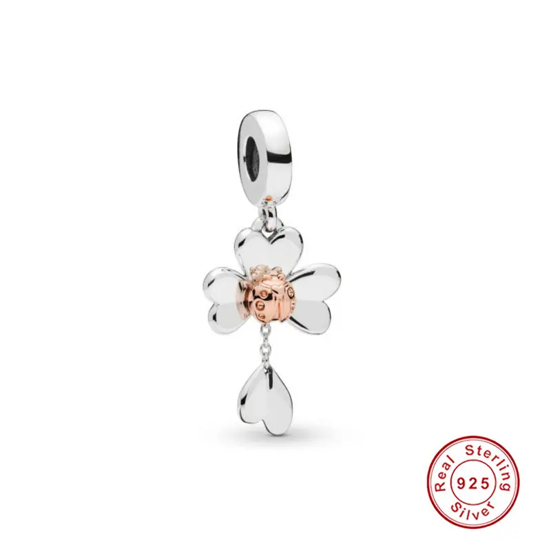 

fit Pandora Bracelet Silver 925 Original Cute Rose Gold Clover Ladybug Charms S925 Lovely Insect Flower Beads for Jewelry Making
