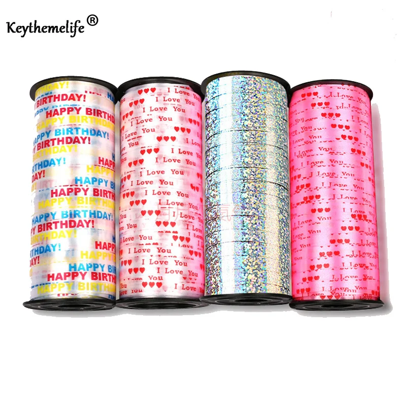 

1 Roll 100 Yards Ribbons Heart Love/Happy birthdays Patten Stain Ribbon Balloon Straps Wedding Decor Craft