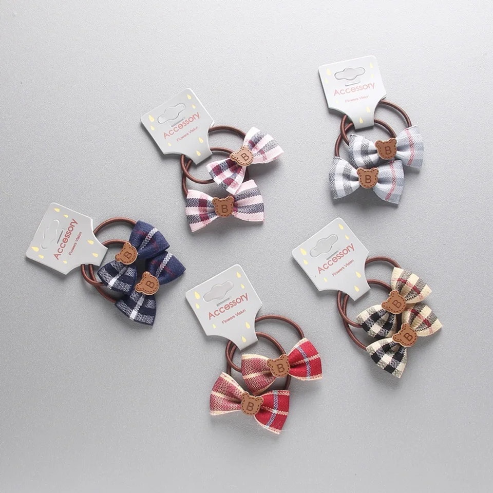 

Set of 2 pcs Kids' Check Plaid Hair Elastic Ties Lattice Hair Bands Ponytail Holders Hairbands HT037