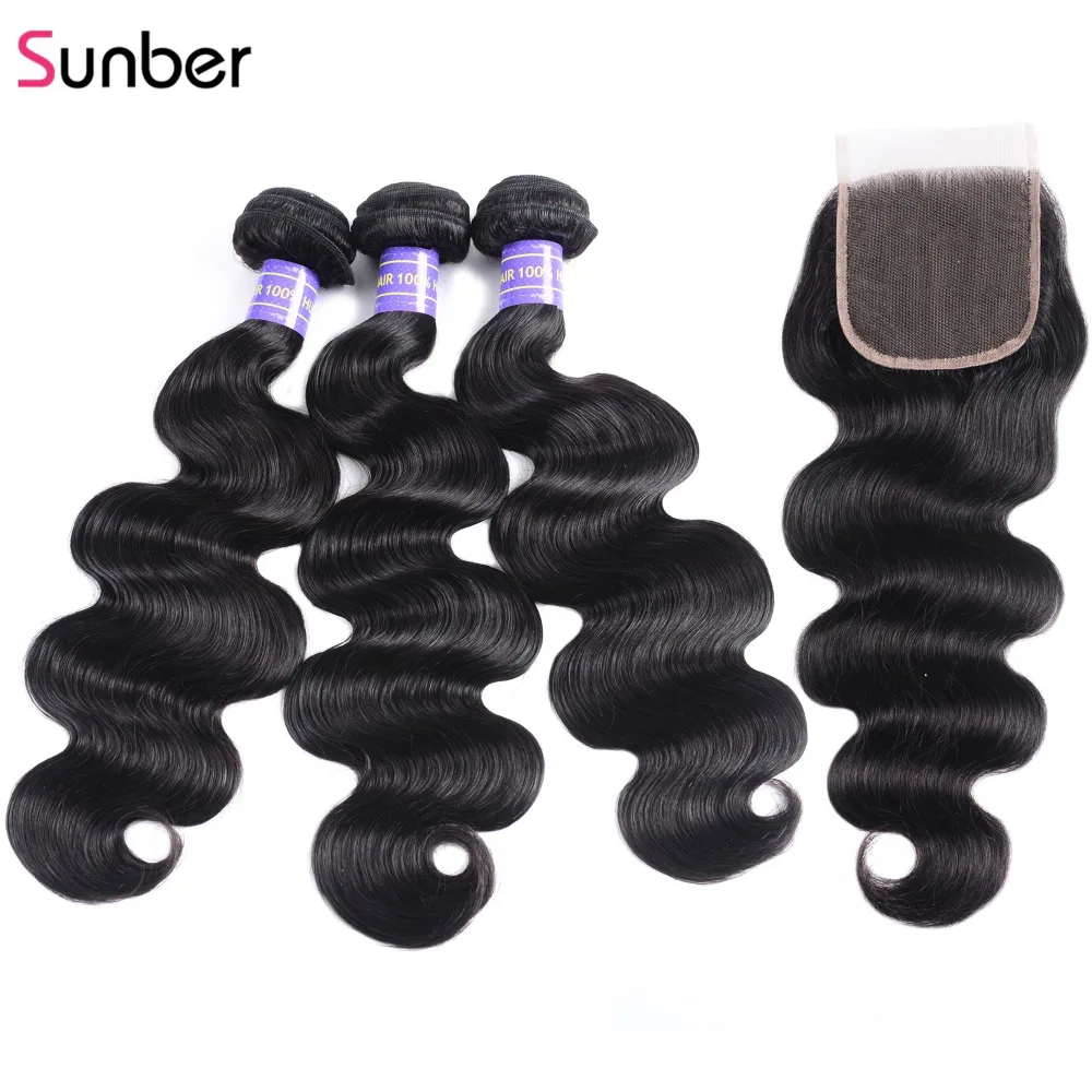 

Sunber Hair Body Wave Human Hair Bundles With Closure Malaysian Hair Weave Bundles With Closure Remy Hair 3 Bundles With Closure