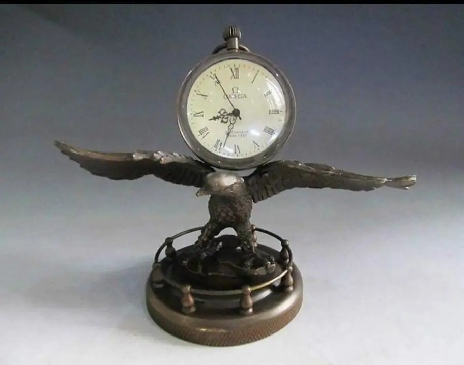 18 cm*/collect Bronze Copper Eagle sculpture mechanical clock table watch Statuein Statues