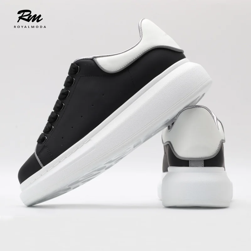 

2019 fashion brand Highest version quality MQ Reflective white black oversized sole sneakers genuine leather white shoes