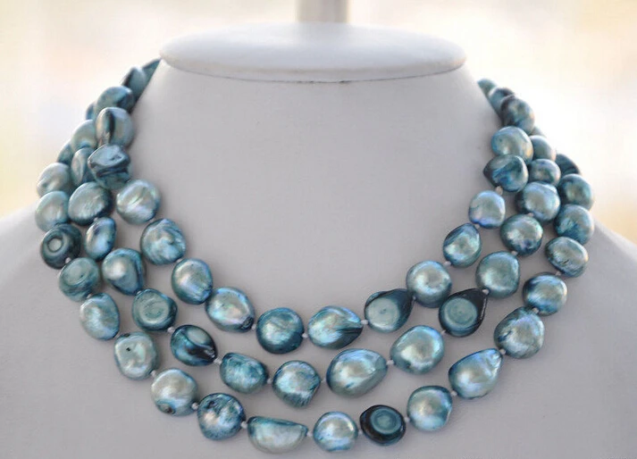 

Free shipping@@@@@ A>z5684 50" 14mm blue baroque freshwater pearl necklace a