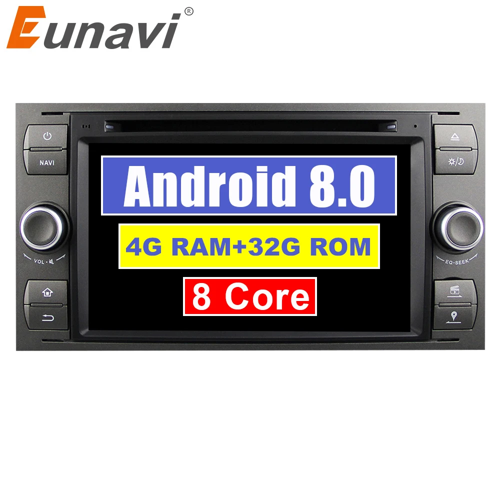 Clearance Eunavi 2 Din Android 9.0 Octa 8 Core Car DVD Player GPS Navigation WIFI 4G for FORD S-Max Kuga Fusion Transit Fiesta Focus II 0