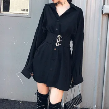 

CBAFU black sashes women's blouse female long sleeve casual top slim waist women shirt blusas mujer single button blouse D832