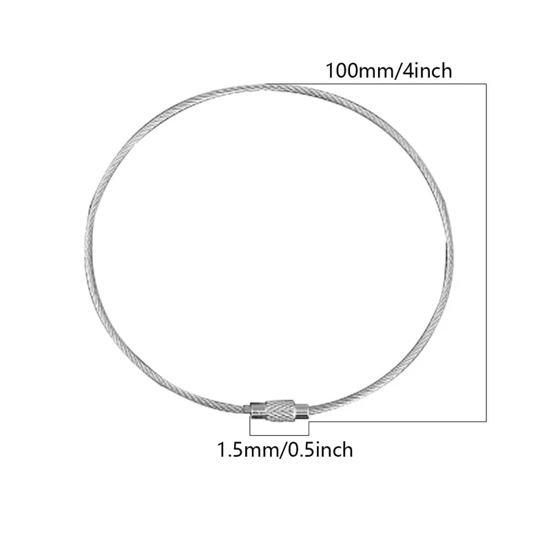 10 шт. брелок для ключей с винтовым зажимом, проволока из нержавеющей стали, держатель для ключей, брелок для ключей, кольца, кабель для наружного туризма, брелки - Цвет: 1.5x100mm