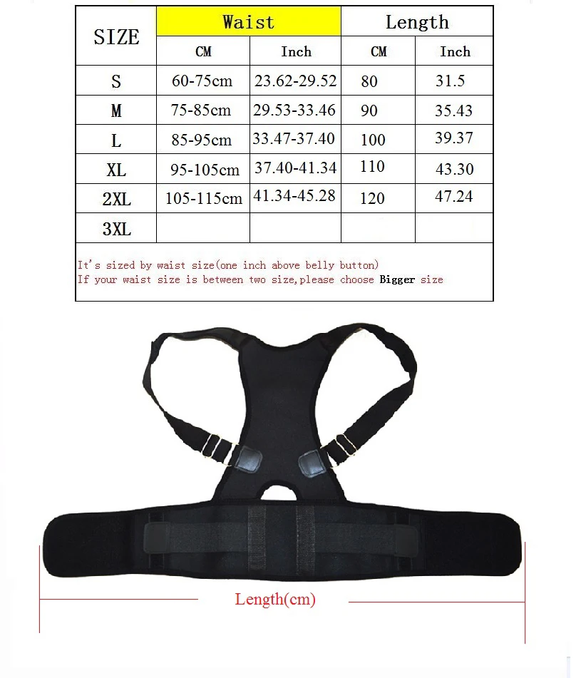 Unisex Posture Corrector size chart