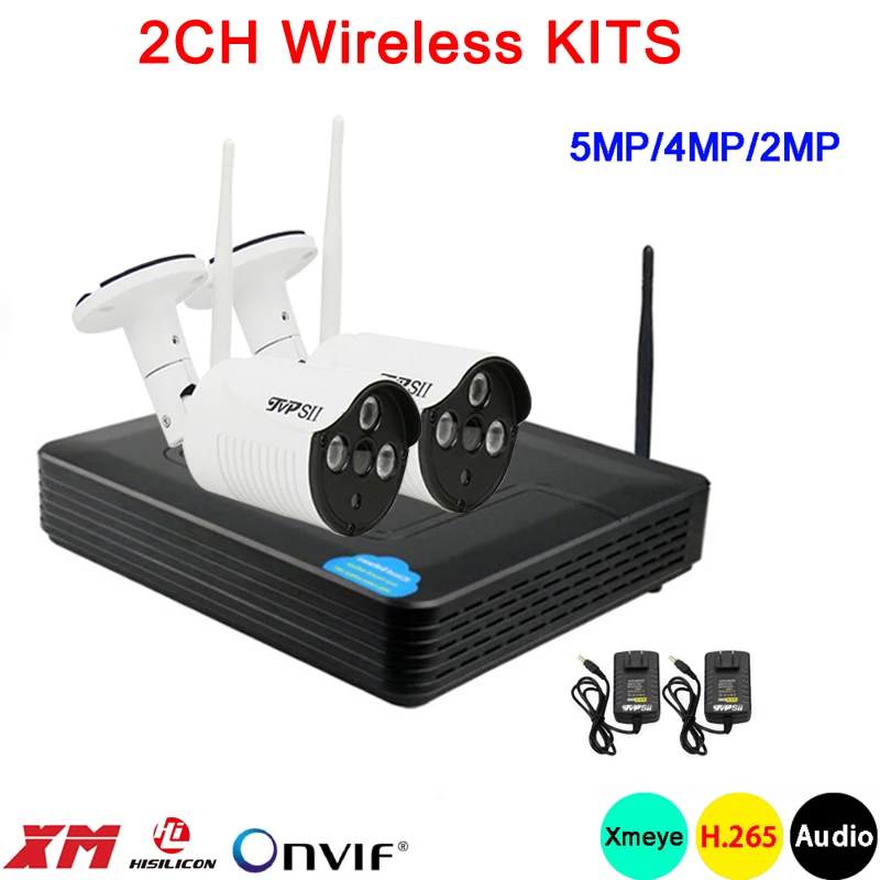 

5mp/4mp/2mp Three array Infrared Waterproof Audio H.265+ 25fps 2CH 2 Channel WIFI Wireless IP Camera kits Free Shipping