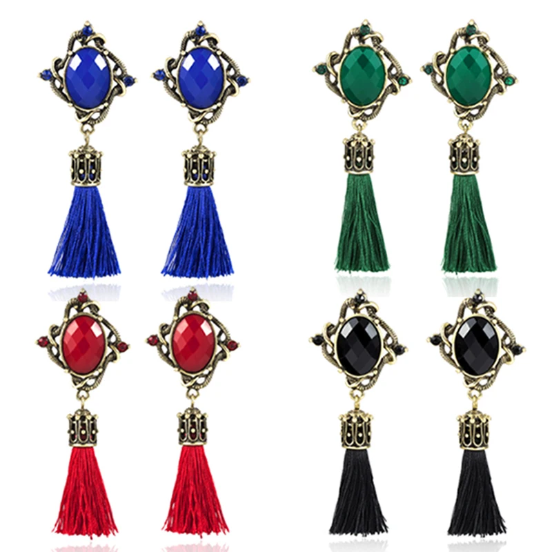 Женские серьги подвески Ellipse Gem длинные из натурального камня с кисточками