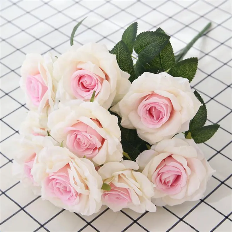 

6Pcs Fake Curling Rose Bunch (10 heads/piece) Simulation Roses for Wedding Home Showcase Decorative Artificial Flowers