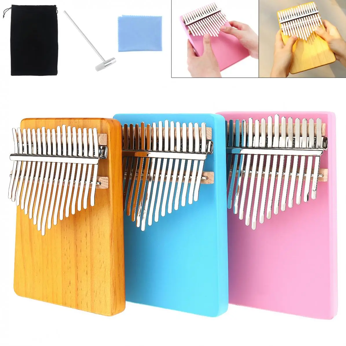 

17 Key Thumb Piano Finger Piano Kalimba Single Board Pine Mbira Keyboard Musical Instrument with Tuning Hammer Cleaning Cloth