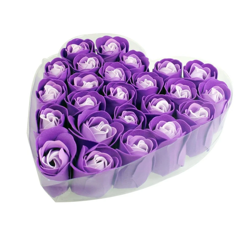 24 шт. фиолетовый Ароматическая ванна мыло в виде лепестков роз в коробка с сердцем
