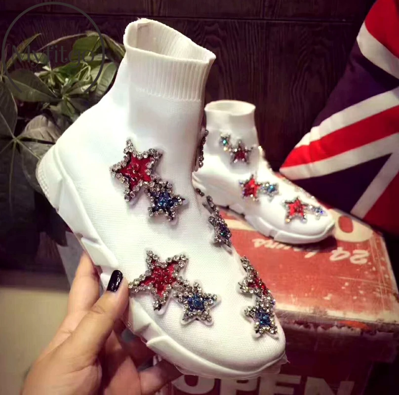 

Myfitgo Platform Sneakers Women Ankle Shoes Woman Spring Sport Breathable Flat Shoes Bling Rhinestone Star Women Sneakers Femme