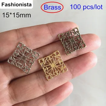 

100 pcs Brass Filigree Connectors 15*15mm Square Brass Connectors,Steel Color / Bronze / Gold-color Jewelry Connectors,Links