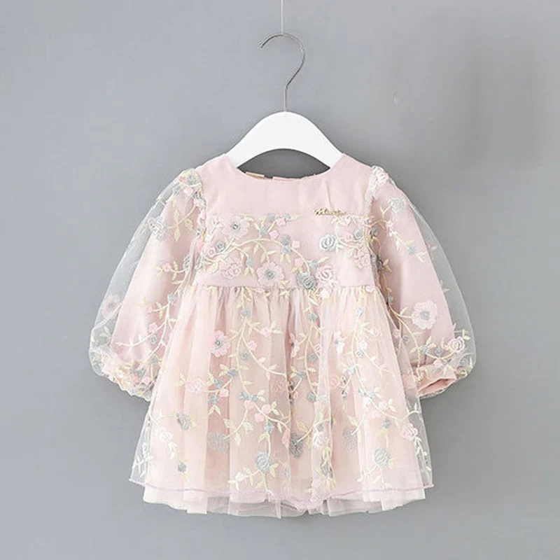Новые платья для маленьких девочек розовый вышивка цветок вечерние Детские платья для новорожденных наряды для новорожденных vestido infantil Размеры 9 months to 3 years Old LZ010