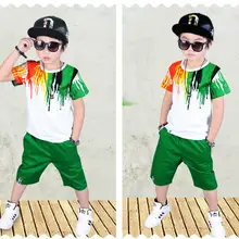 Модные комплекты одежды для мальчиков коллекция года, летний детский спортивный костюм футболка с короткими рукавами и штаны, костюмы для детей возрастом от 3 до 12 лет