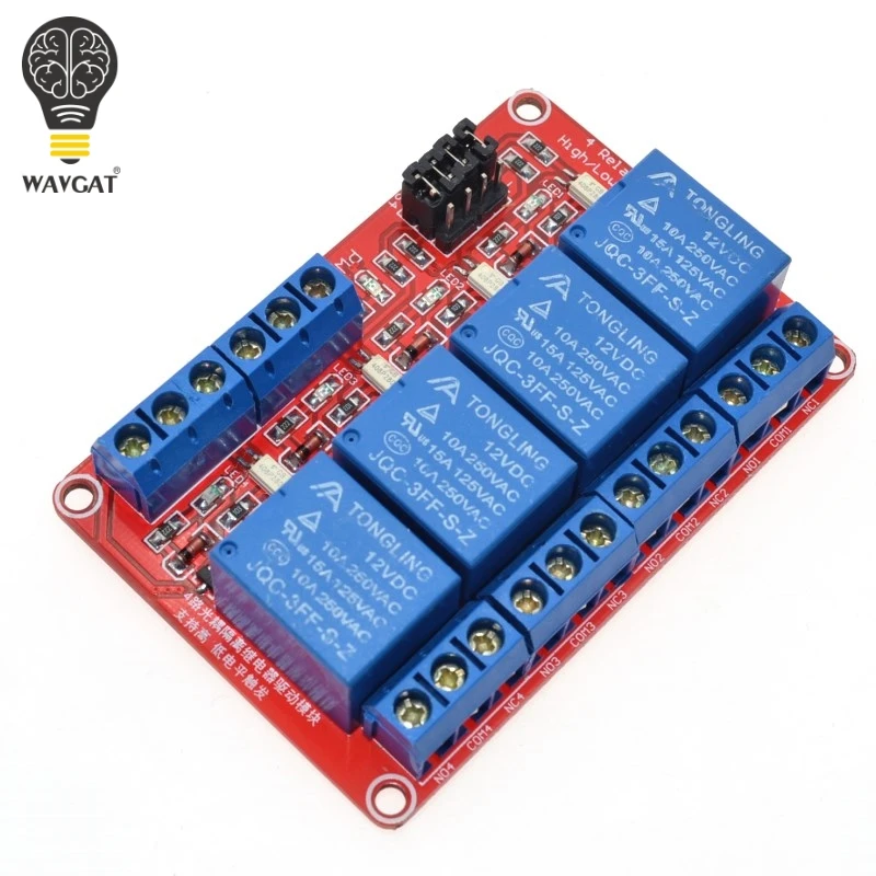

12V 4 Channel 4 Road Relay Module with Optocoupler Isolation Supports High and Low Trigger