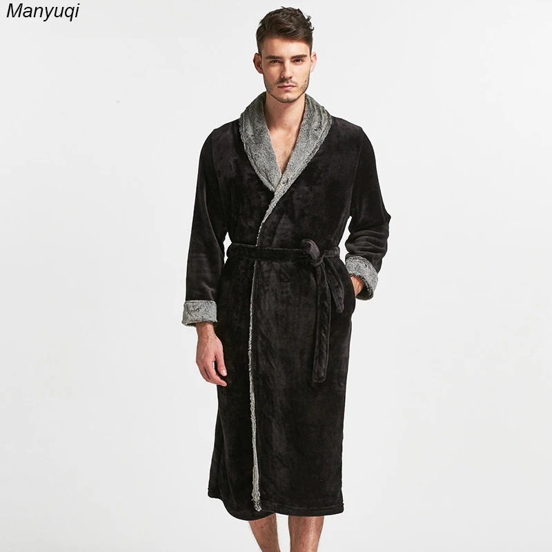 Men's bathrobe black/gray color simple style long bath robes for men