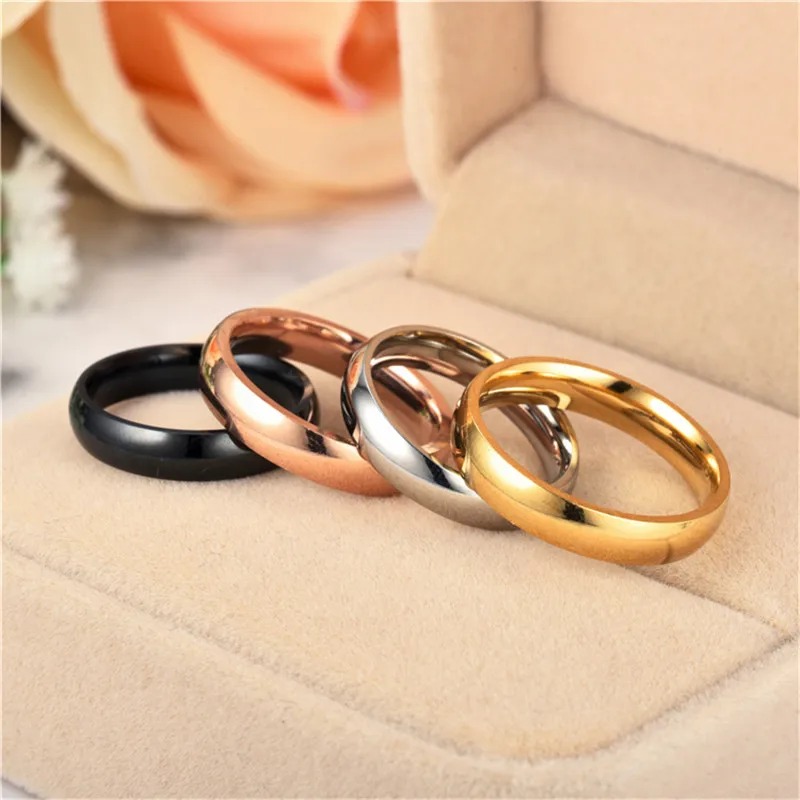 4mm Wedding Rings Wholesale 316L Stainless Steel Fashion Glossy Face 4 Color Love Couple Rings for Women Men Classic Jewelry