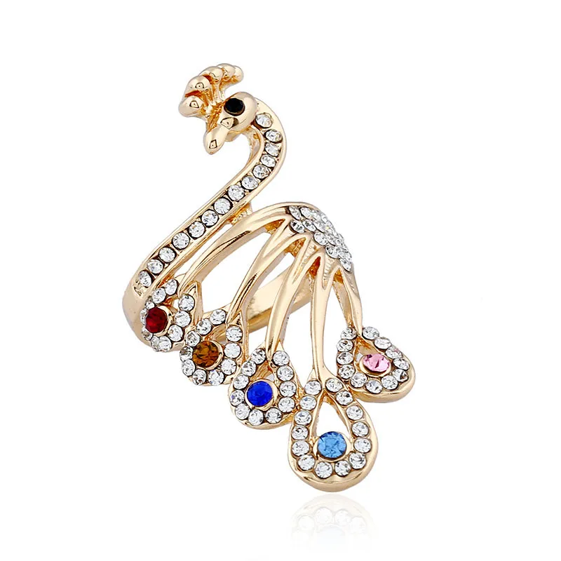 

LNRRABC Finger Rings Stainless Steel Rings For Women Rhinestone Peacock Crystal Middle Ring Fashion Jewelry Dropshipping