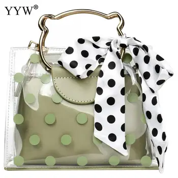 

Transparent Messenger Shoulder Handbag Designer Clear Bag With Dot Ribbons Crossbody Bag Women'S Satchel Top Handle Hand Bags