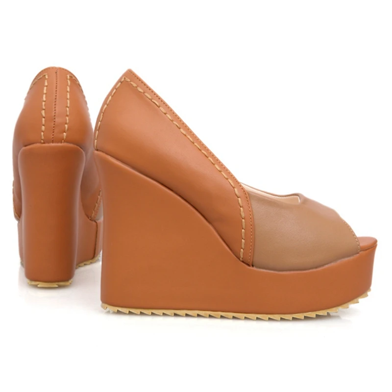 ASILETO Women's pumps Spring summer Shoes woman Platform Peep toe Slip on Patchwork Wedges Apricot Yellow Blue Red Cute A2003|Туфли| |