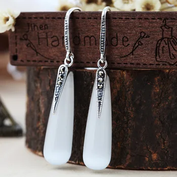 

A pairs 2 colors 925 pure silver white opal high quality jewelry Bohemia long Natural semi-precious stones garnet drop earrings