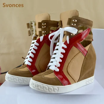 

New Khaki Hollow Casual Shoes Woman Boots Height Increasing Zip Nubuck Leather Shoes Lady Fashion Platform Women's Wedge Botas