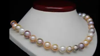 

elegant 9-10mm south sea pink white purple muticolor necklace 18inch 925silver
