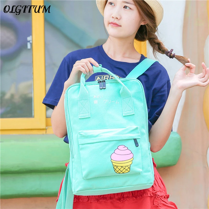 

2019 Small Fresh Cute Printed Ice Cream Backpack Colorful Student Canvas Multi-Purpose Travel Bag Firm Compute bag Wholesale