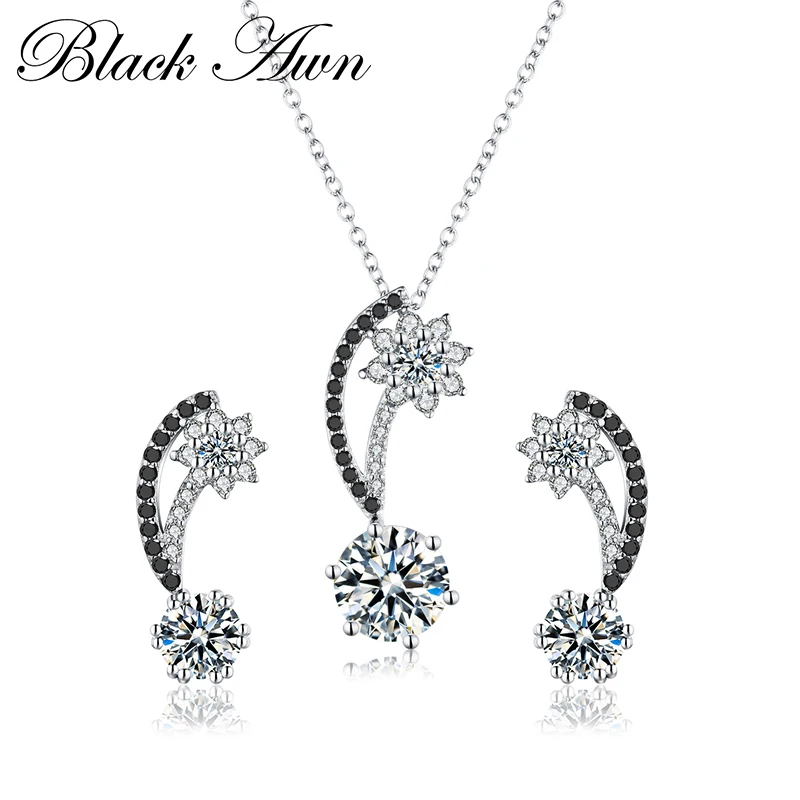 Wedding Jewelry Sets Genuine 925 Sterling Silver Black&White Stone