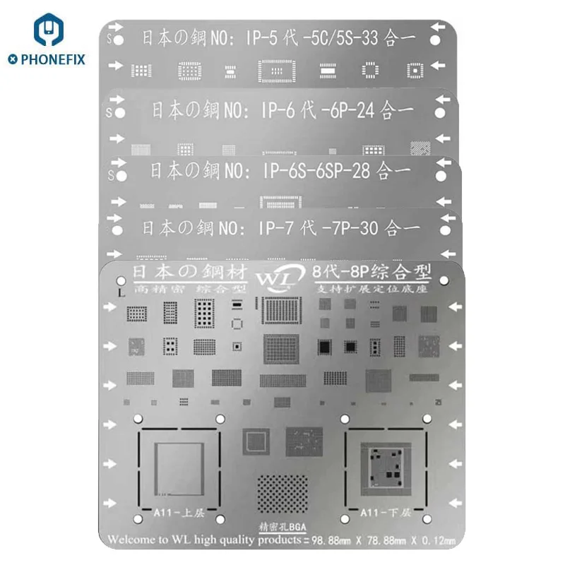 

BGA Reballing Stencil Kit for iPhone 8 8P 7 7P 6 6S 6P 6SP 5 5S High Precision WL CPU IC Chip Planting Tin Tool Metal Sheet