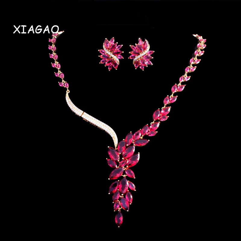 

XIAGAO Luxury White Gold-color Elegant Shape Bridal CZ Necklace and Earrings Big Wedding Jewelry Sets For Brides