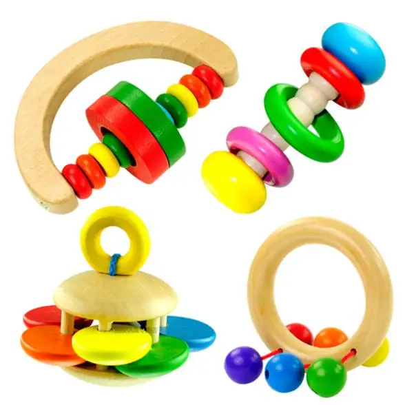 Dutch wooden baby rattles child senses cognitive enlightenment grasping