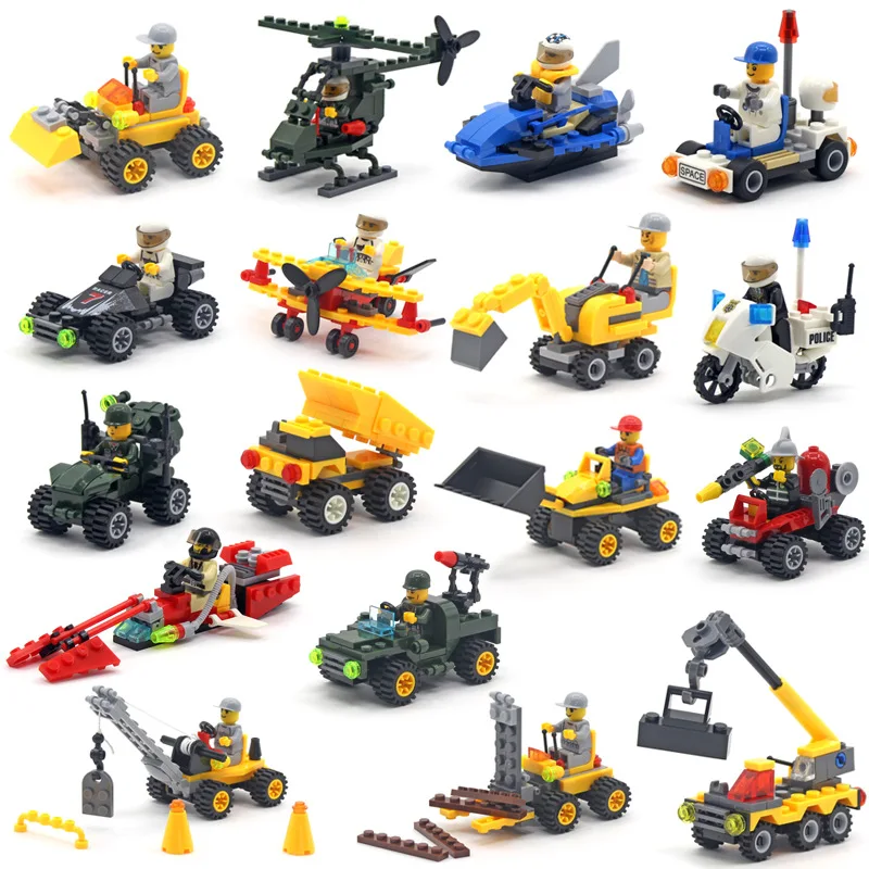 

18Style Mini Transport Block Car Engineering Truck Assembled Building Blocks Compatible Military Model Bricks Kids Toys for Boys