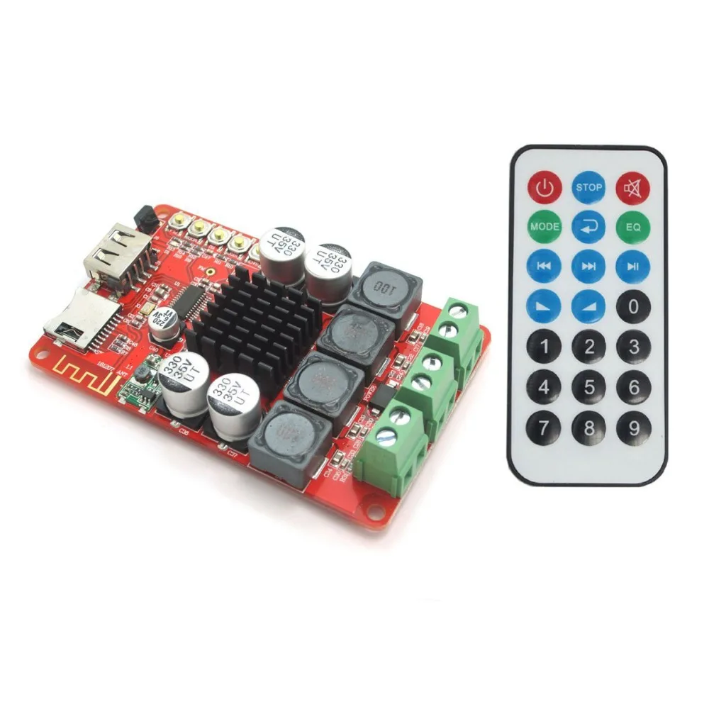 TPA3116 2X 50W Bluetooth Digital Amplifier Board TF USB Decoder Remote Control