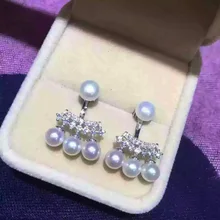 Eternal wedding Women Gift word 925 Sterling silver real Shin Min A with multiple rows of small pearl earrings and after hanging