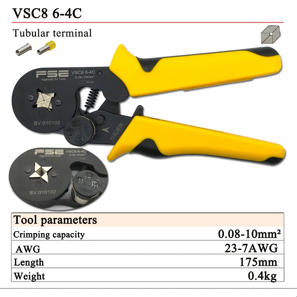 VSC8(hsc8) 6-4C 0,08-10 мм 23-7AWG precisa Регулируемая квадратная трубка кружева алюминиевый сплав обжимной herramientas de mano 6-4 6-6 10S