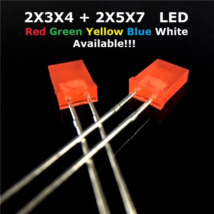 

100PCS 2x5x7/2x3x4 Square LED DIP White Red Yellow Green Blue high bright quality bead 2*3*4/2*5*7 light emitting diode