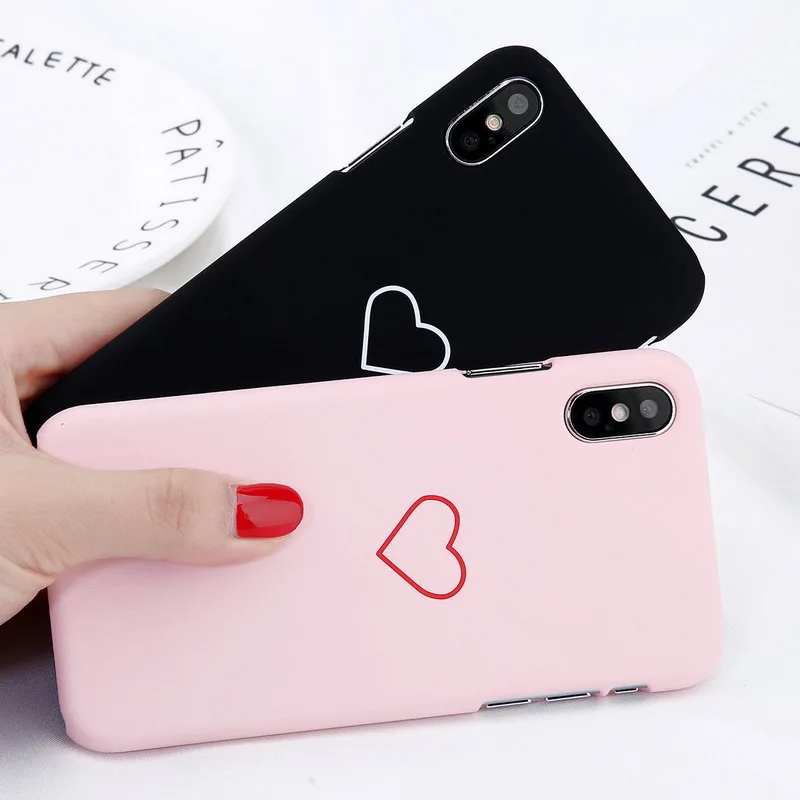 Модный розовый/черный чехол для телефона с сердечком для iPhone XS MAX XR ультра тонкий твердый пластиковый чехол на заднюю панель для iPhone X 6 6S 7 8 Plus чехол