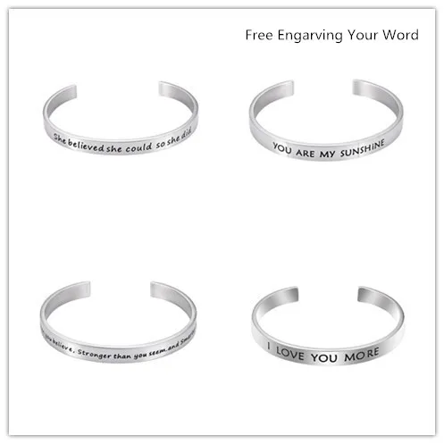 

2017 Engraved Initial Inspirational Quote Cuff Bracelet Custom Word You Want Unique Open Cuff Bracelet for Women Gifts